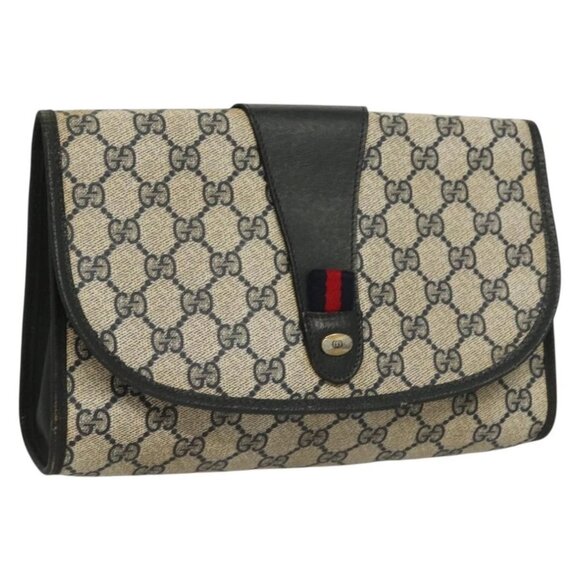 GUCCI GG Supreme Sherry Line Clutch Bag PVC Navy 89 01 030 Auth yk18615 - Picture 1 of 16